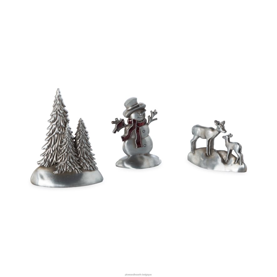 60H0822166 Plow & Hearth bonhomme de neige et amis, décorations de vacances en métal, ensemble de 3 saisonniers et cadeaux