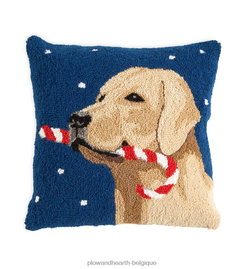 60H0822186 Plow & Hearth laboratoire jaune de vacances avec coussin en laine crocheté à la main en canne à sucre saisonniers et cadeaux