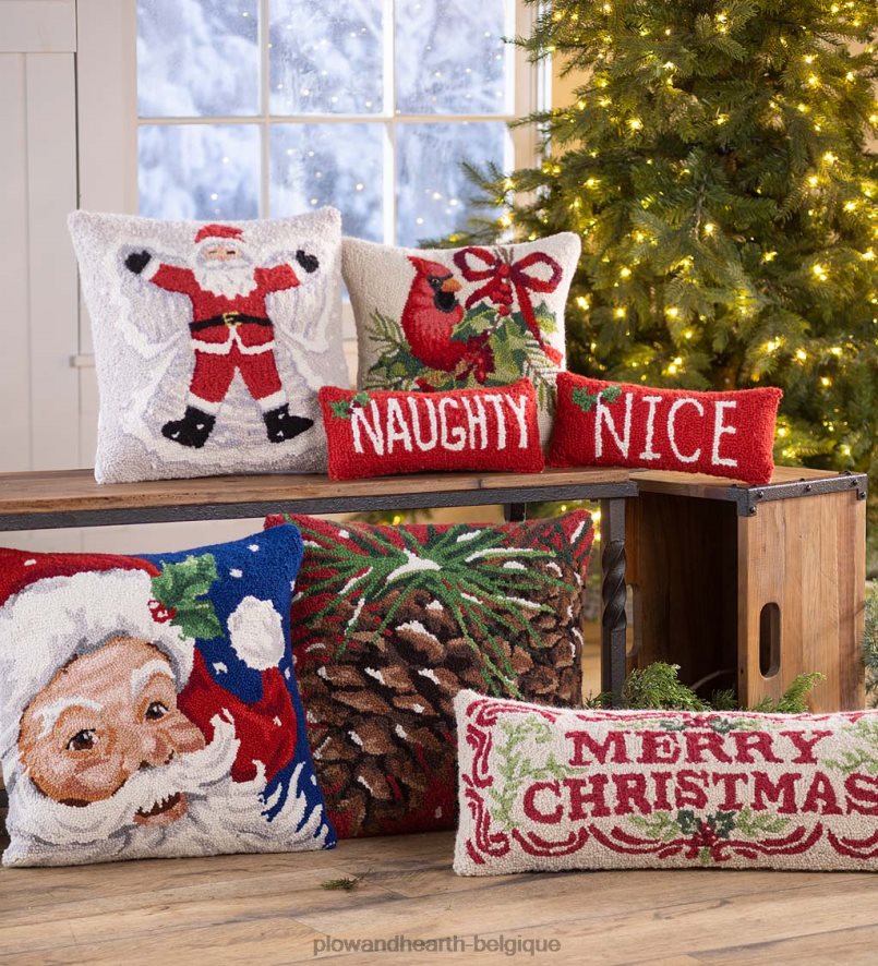 60H0822199 Plow & Hearth coussin en laine crocheté à la main ange des neiges du père Noël saisonniers et cadeaux