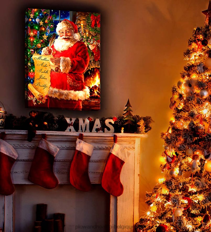 60H0822221 Plow & Hearth toile d'art mural personnalisée avec la liste du Père Noël illuminée saisonniers et cadeaux
