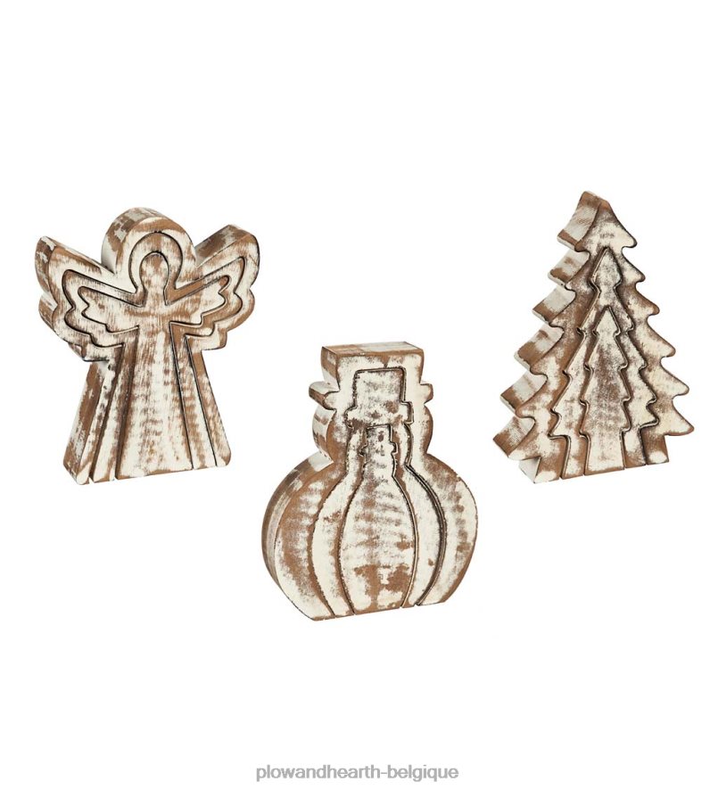 60H0822230 Plow & Hearth figurines de vacances en bois imbriquées, lot de 3 saisonniers et cadeaux