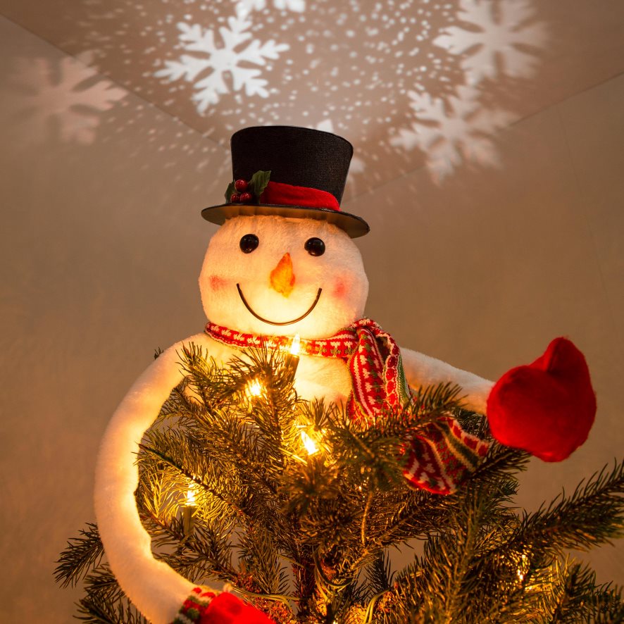 60H0822262 Plow & Hearth Cime d'arbre de bonhomme de neige avec projecteur de flocon de neige saisonniers et cadeaux