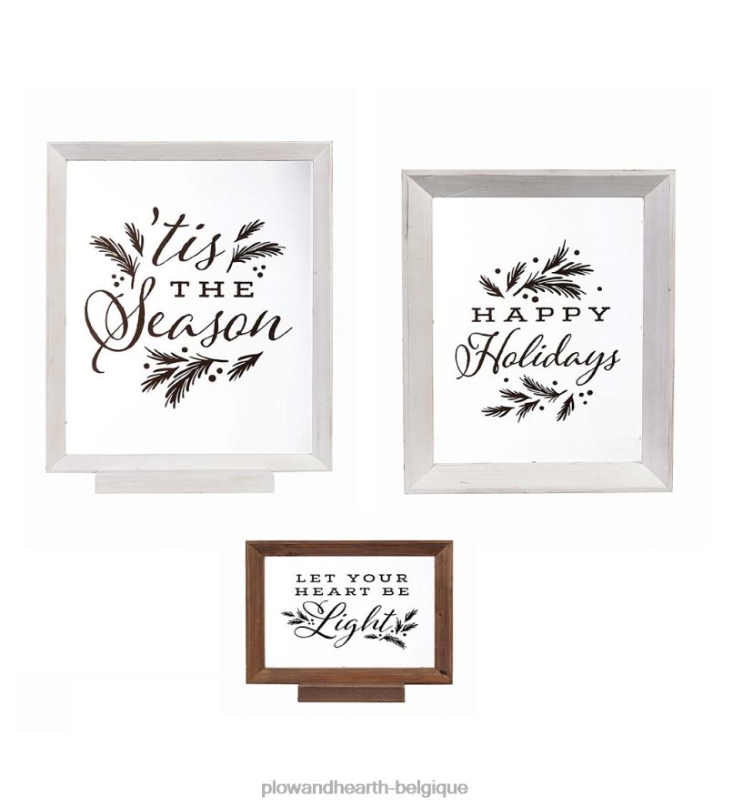 60H0822266 Plow & Hearth vœux de Noël encadrés, accents de vacances, ensemble de 3 saisonniers et cadeaux