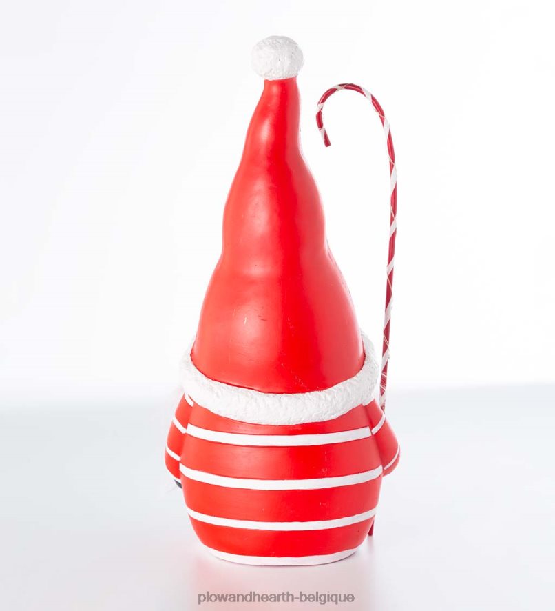 60H0822286 Plow & Hearth Gnome du Père Noël avec canne en bonbon éclairée et barbe aux couleurs changeantes - noir saisonniers et cadeaux