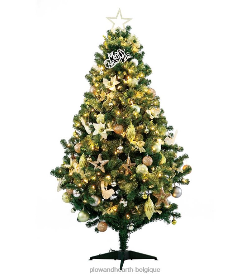 60H0822296 Plow & Hearth kit complet de sapin de Noël dans une boîte avec lumières, décorations et sac de rangement saisonniers et cadeaux