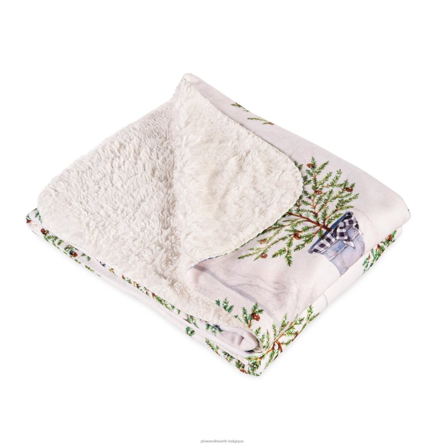 60H0822303 Plow & Hearth Jeté polaire sherpa en pin de Noël saisonniers et cadeaux