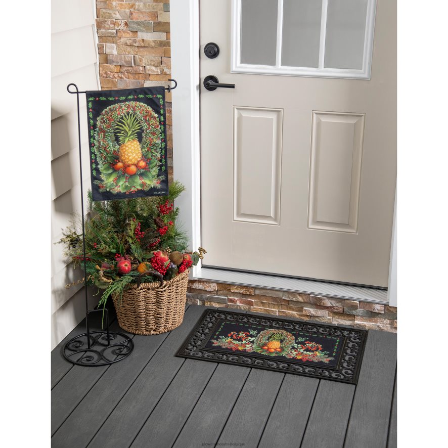 60H082524 Plow & Hearth drapeau de jardin en toile de jute ananas de Noël saisonniers et cadeaux