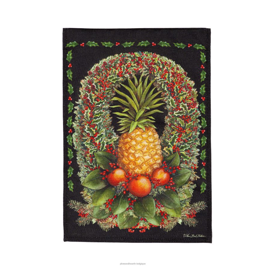 60H082524 Plow & Hearth drapeau de jardin en toile de jute ananas de Noël saisonniers et cadeaux