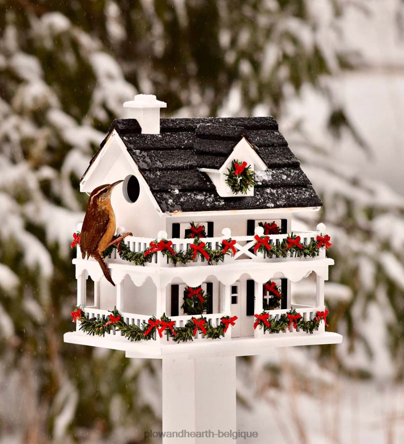 60H0823083 Plow & Hearth Maison de vacances coloniale éclairée, nichoir à oiseaux saisonniers et cadeaux
