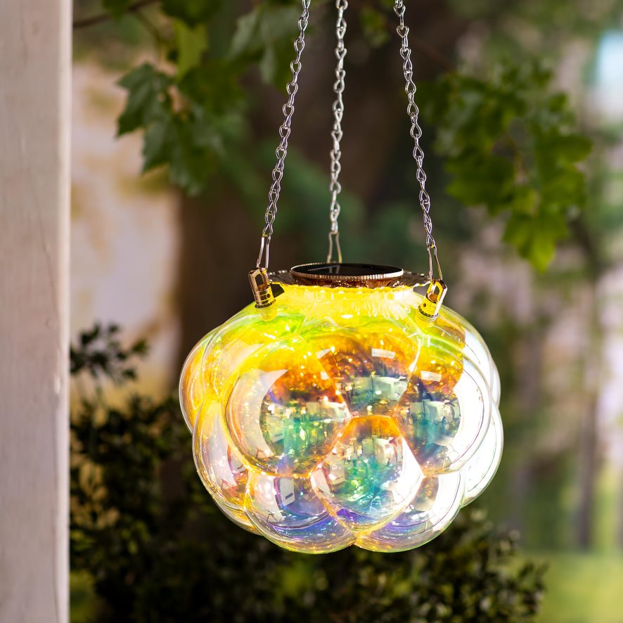 60H0823153 Plow & Hearth Lampe solaire en verre irisé à bulles suspendues avec 16 chaînes suspendues saisonniers et cadeaux