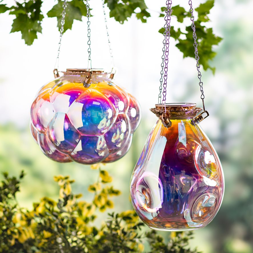 60H0823153 Plow & Hearth Lampe solaire en verre irisé à bulles suspendues avec 16 chaînes suspendues saisonniers et cadeaux