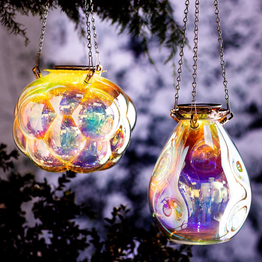 60H0823153 Plow & Hearth Lampe solaire en verre irisé à bulles suspendues avec 16 chaînes suspendues saisonniers et cadeaux