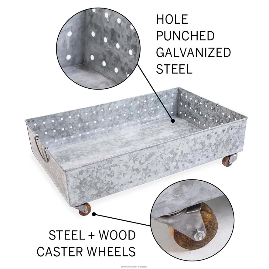 60H0821942 Plow & Hearth bac à bottes roulant en acier galvanisé tapis et nattes