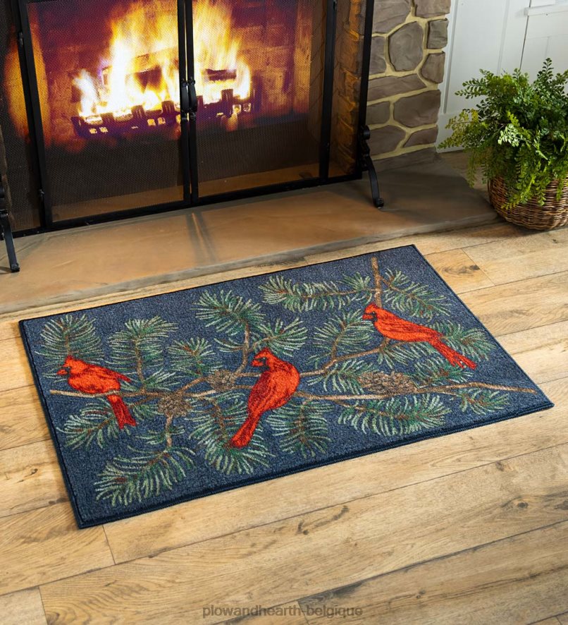 60H0821897 Plow & Hearth cardinaux sur un tapis de branche de pin tapis et nattes