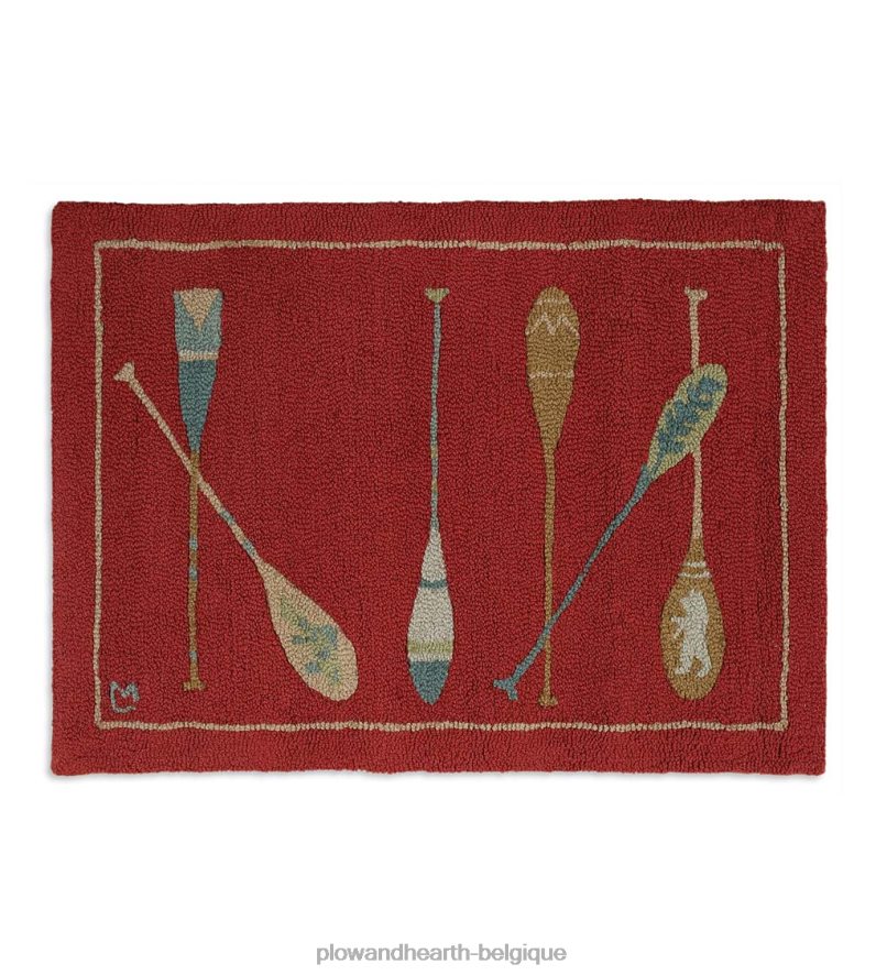 60H0821903 Plow & Hearth tapis d'accent de pagaies cramoisies en laine crochetée - cramoisi tapis et nattes