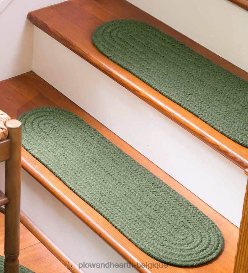 60H0821915 Plow & Hearth Marche d'escalier en polypropylène tressé country classique de couleur unie, 8 x 28 - sauge foncée tapis et nattes