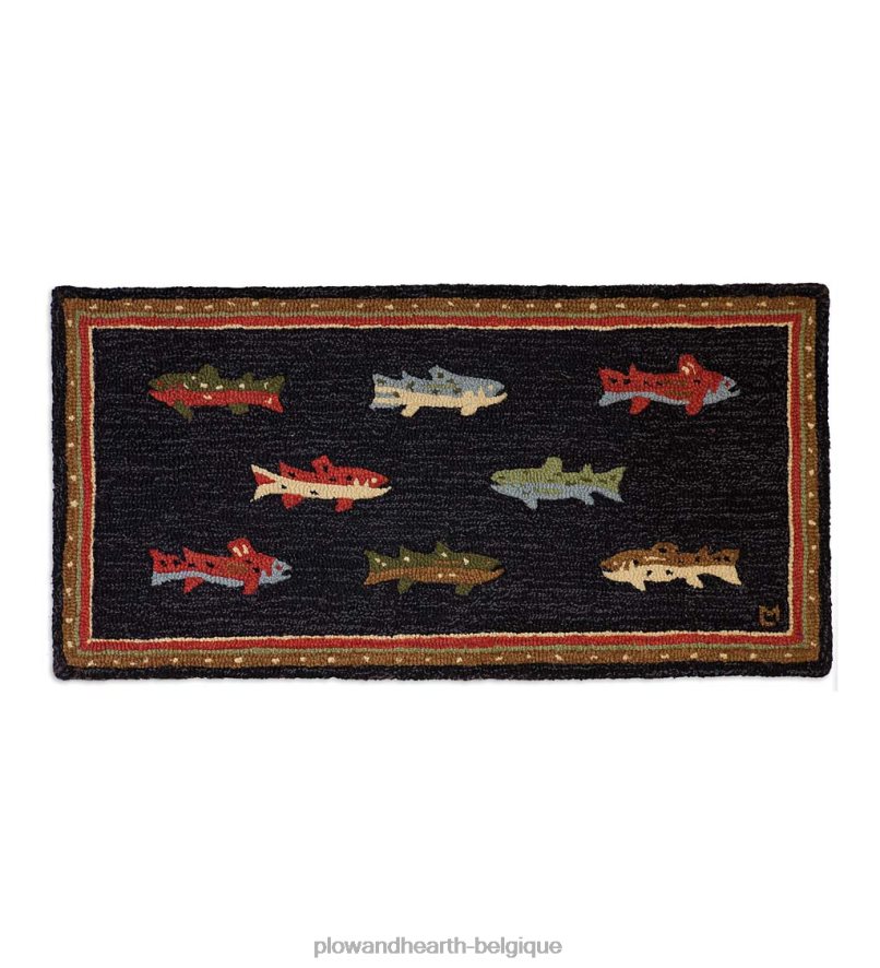 60H0821791 Plow & Hearth tapis décoratif en laine crocheté à la main en forme de poisson de rivière tapis et nattes
