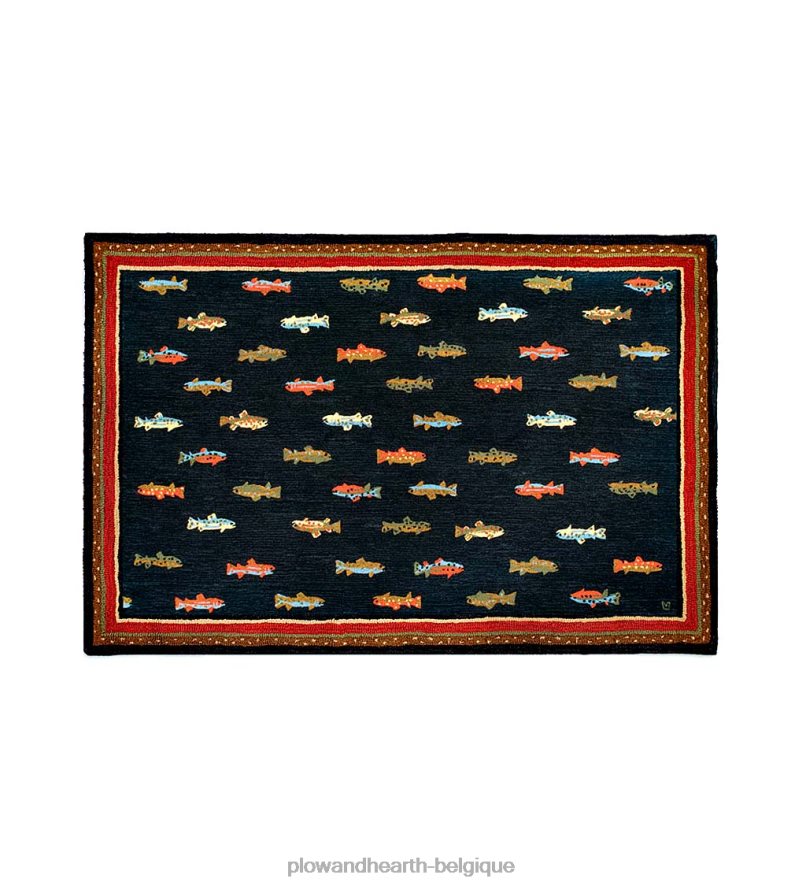 60H0821791 Plow & Hearth tapis décoratif en laine crocheté à la main en forme de poisson de rivière tapis et nattes