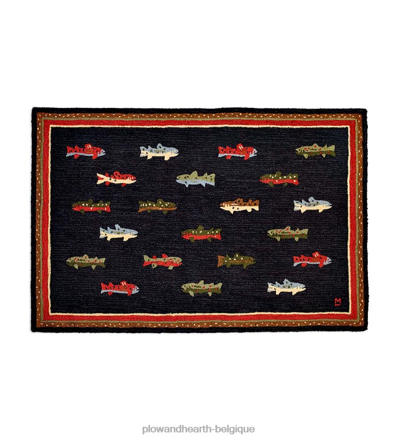 60H0821791 Plow & Hearth tapis décoratif en laine crocheté à la main en forme de poisson de rivière tapis et nattes