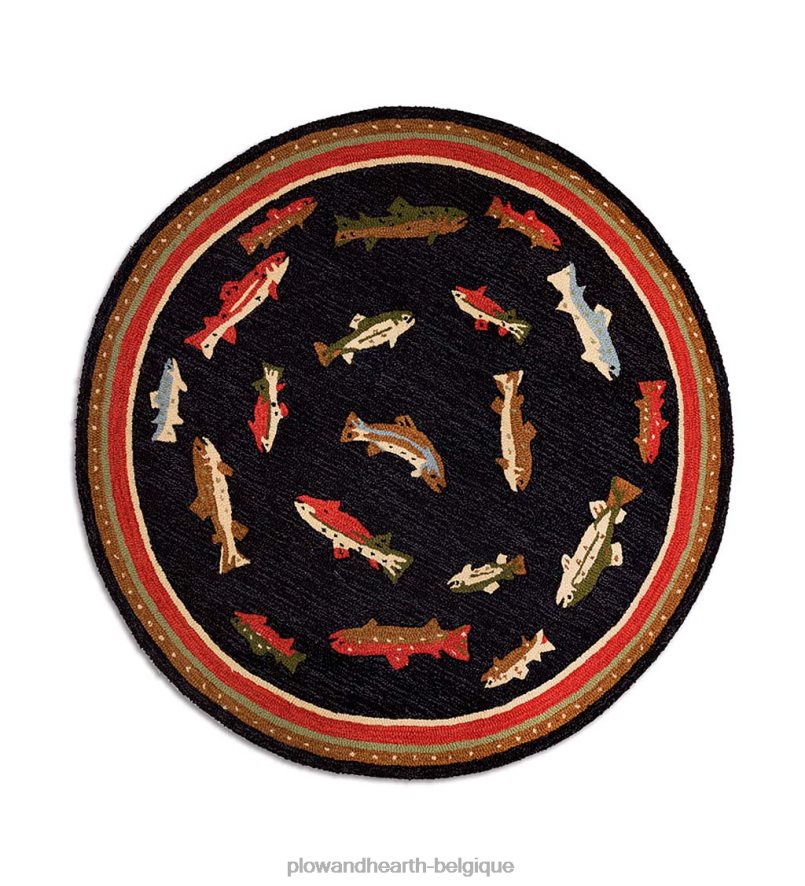 60H0821791 Plow & Hearth tapis décoratif en laine crocheté à la main en forme de poisson de rivière tapis et nattes