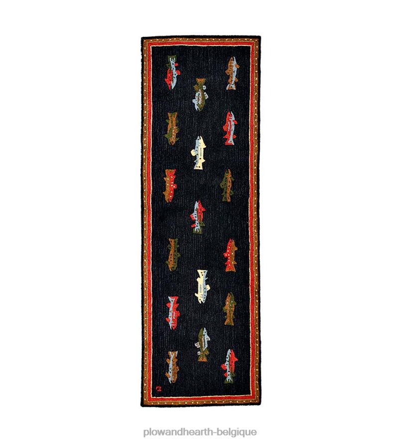 60H0821791 Plow & Hearth tapis décoratif en laine crocheté à la main en forme de poisson de rivière tapis et nattes